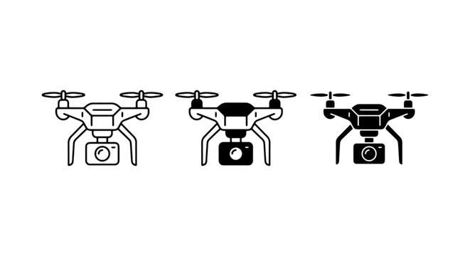 Drone Icons Set, Quadcopter Vector Graphics, Aerial Photography Technology