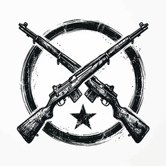 Obraz premium Crossed Rifles Emblem with Star and Circle
