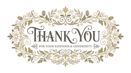 Obraz premium Elegant Ornamental Thank You Card with Floral Accents and Grateful Message
