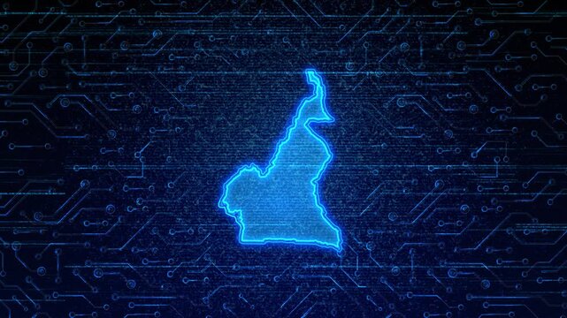 4K Resolution, Cameroon Country Digital Electric Futuristic Technology Map, Suitable for Tech events, Science, Politics, Elections, News and Sports Events
