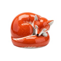 Naklejka premium Glossy porcelain red fox figurine sleeping curled up for cute home interior decoration
