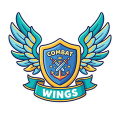 Fototapeta premium Combat Wings Shield Emblem with Swords and Anchor