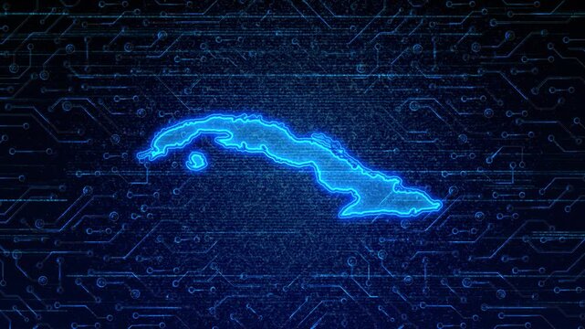 4K Resolution, Cuba Country Digital Electric Futuristic Technology Map, Suitable for Tech events, Science, Politics, Elections, News and Sports Events