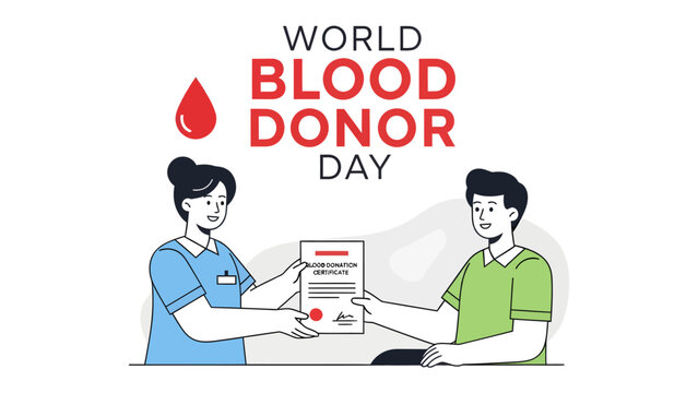 Celebrating Blood Donation: A medical professional hands a certificate of appreciation to a donor, commemorating World Blood Donor Day and the selfless act of giving blood.