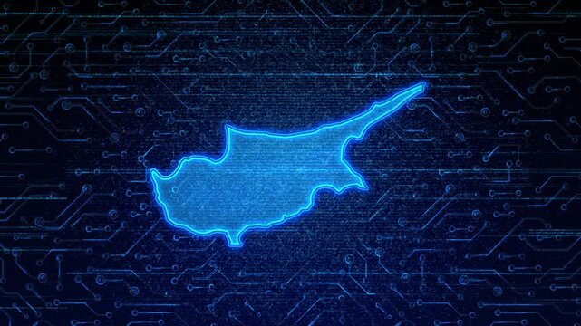 4K Resolution, Cyprus Country Digital Electric Futuristic Technology Map, Suitable for Tech events, Science, Politics, Elections, News and Sports Events