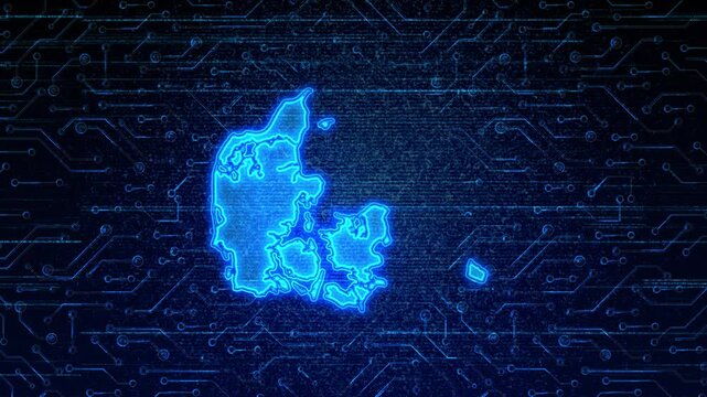 4K Resolution, Denmark Country Digital Electric Futuristic Technology Map, Suitable for Tech events, Science, Politics, Elections, News and Sports Events