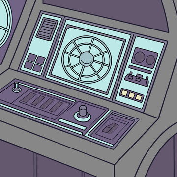 Detailed sci-fi spaceship navigation console interface with sci fi spaceship interface