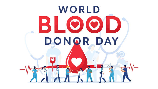 World Blood Donor Day Celebration: A vibrant illustration depicting the spirit of World Blood Donor Day with a giant blood drop centerpiece.