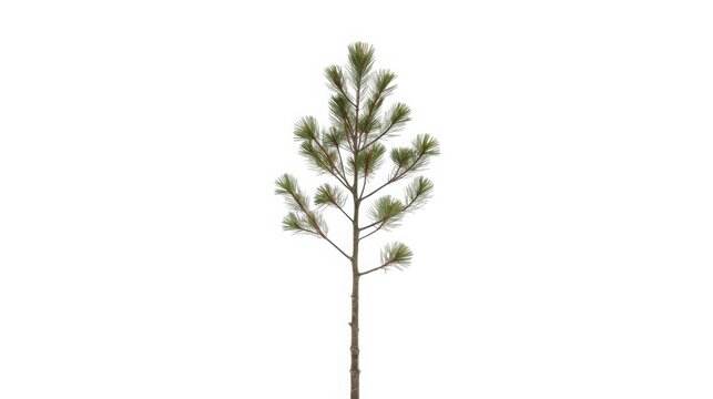 Slim pine tree with delicate branches isolated on white background