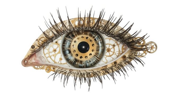hyperrealistic human eye with intricate clockwork gears surreal digital art