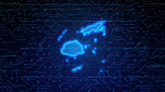 4K Resolution, Fiji Country Digital Electric Futuristic Technology Map, Suitable for Tech events, Science, Politics, Elections, News and Sports Events