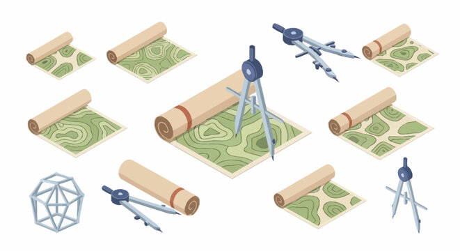 Vintage navigation tools and maps illustration.