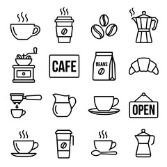 Obraz premium Coffee shop icons showcase various coffee cups and beans
