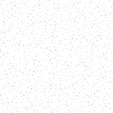Falling light snow hand drawn seamless pattern on white. Watercolor snowfall repeat background of pastel blue brush dots. Simple winter print for fabric, wrapping paper and wallpaper