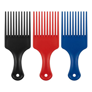 Three Colorful Afro Combs: Black, Red, Blue - Hair Styling Tools