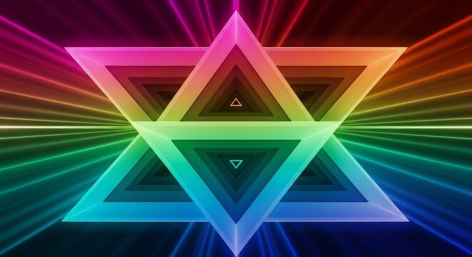 Colorful geometric light beams forming intersecting triangles