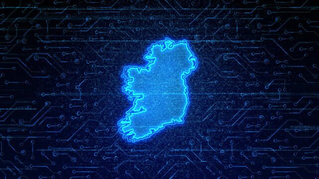 4K Resolution, Ireland Country Digital Electric Futuristic Technology Map, Suitable for Tech events, Science, Politics, Elections, News and Sports Events