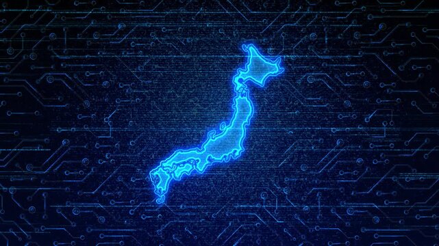 4K Resolution, Japan Country Digital Electric Futuristic Technology Map, Suitable for Tech events, Science, Politics, Elections, News and Sports Events