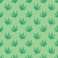 Fototapeta premium Seamless pattern with hand drawn cannabis leaf Medicine marijuana Hemp leaves For decorative print, wrapping paper, fabric, packaging, background