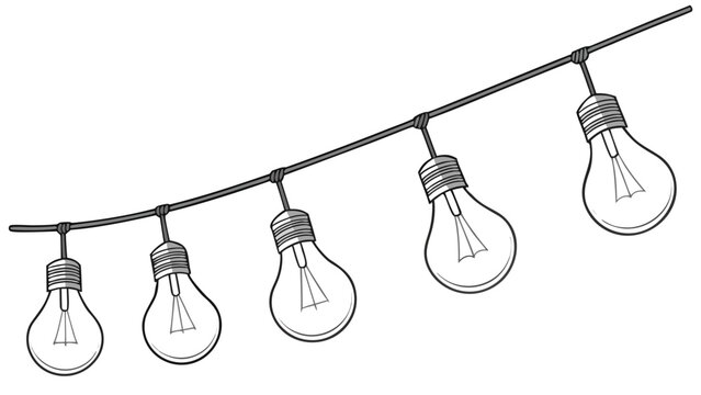 Vector illustration of a string of classic hanging edison light bulbs for events with decoration, lighting