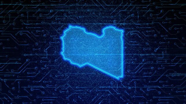 4K Resolution, Libya Country Digital Electric Futuristic Technology Map, Suitable for Tech events, Science, Politics, Elections, News and Sports Events