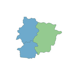 Obraz premium Andorra Map Highlights Regions: Blue and Green Parishes
