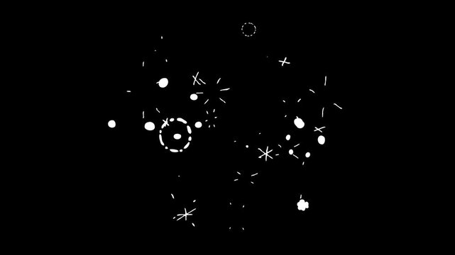 Firework burst circles, circle burst animation, radial spark explosion. burst motion graphics, circles fireworks line shape blast explosion on black screen background. 4k