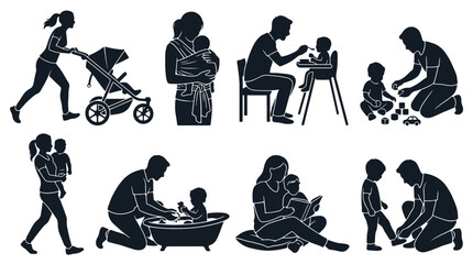 Fototapeta premium Silhouette illustrations of parents and children.