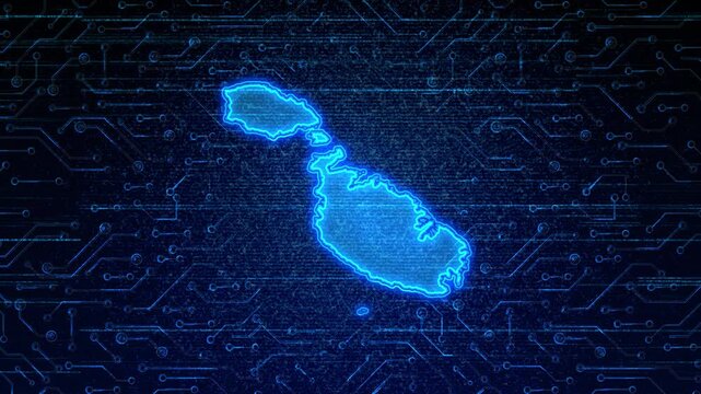 4K Resolution, Malta Country Digital Electric Futuristic Technology Map, Suitable for Tech events, Science, Politics, Elections, News and Sports Events