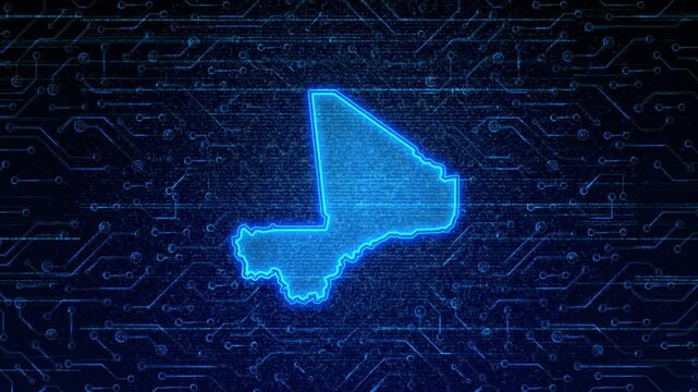 4K Resolution, Mali Country Digital Electric Futuristic Technology Map, Suitable for Tech events, Science, Politics, Elections, News and Sports Events