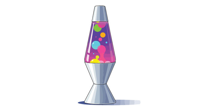 Detailed illustration of a groovy lava lamp with colorful blobs in purple liquid