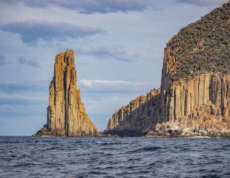 Stunning sight of Cathedral Rock and Cape Pillar, Tasman National Park, Tasman Peninsula, Tasmania, Australia