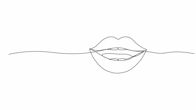 Minimalist lip animation single line art motion graphic for beauty wellness