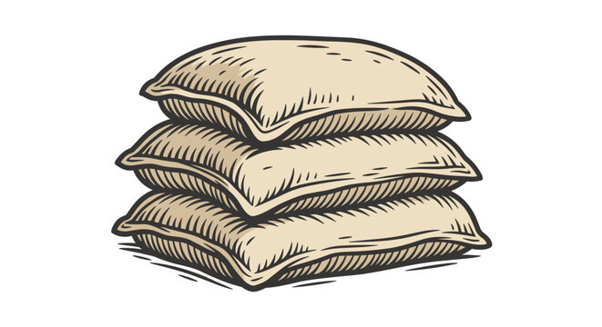 Illustration of three grain sacks neatly stacked, showcasing detailed line art with a neutral background