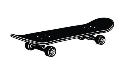 Black skateboard with white outline on wheels and trucks © MMHS_STUDIO