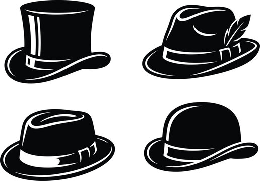 Group of vintage technique classic mens hats including foremost hat and bowler for specialized high resolution projects.