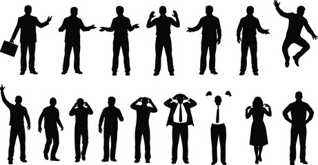Expressive business and casual people silhouettes collection with emotional gestures poses and active human body language © MdShah