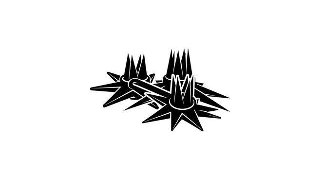 Black metal spiked tire deflation device on white background