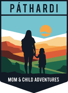 Minimalist Mountain Landscape with Rising Sun Graphic