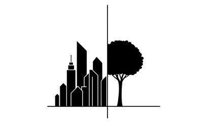 Obraz premium City skyline and tree contrast conceptual split illustration.