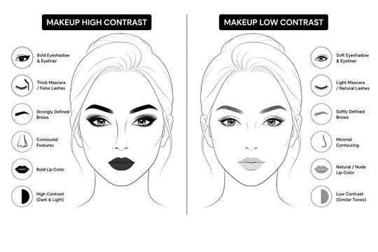 Makeup Contrast Comparison Chart Vector Woman Face Beauty Guide