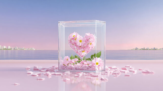 Love trap, Love and heartbreak concept illustrated with a broken heart trapped inside a glass box.