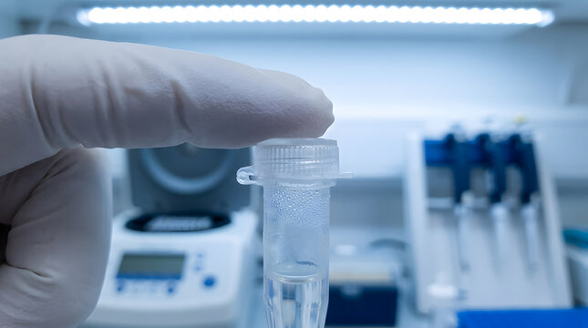 Scientist closing PCR tube lid in lab | Genetic research and DNA testing | Laboratory technician handling samples | Molecular biology procedures
