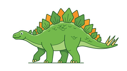 Cute cartoon stegosaurus dinosaur, green, walking, prehistoric animal © antok