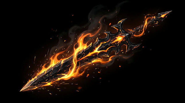 Fiery Blade Artwork Featuring a Medieval Sword Engulfed in Flames