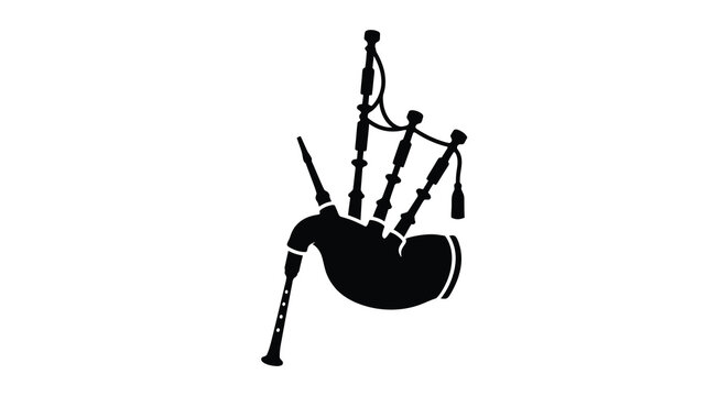 Bagpipe silhouette scottish highland instrument icon in black and white vector art