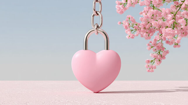 Love trap, Heart symbol locked with a padlock representing love trap concept in flat illustration ...