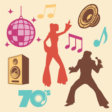 Vintage music and dance party flat design set
