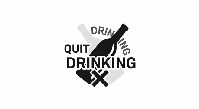 Quit drinking badge icon with alcohol bottles typography vector illustration