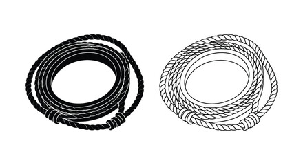 Coiled rope illustration in black and white silhouette © Rina